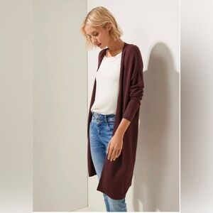 Bellina Burgundy Italian Wool and Cashmere Longline Open Front Cardigan Size L